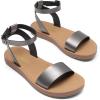 DREAM PAIRS Women’s One Band Ankle Strap Buckle Flat Sandals(Pewter/Pu)
