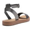 DREAM PAIRS Women’s One Band Ankle Strap Buckle Flat Sandals(Pewter/Pu)
