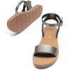 DREAM PAIRS Women’s One Band Ankle Strap Buckle Flat Sandals(Pewter/Pu)