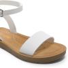 DREAM PAIRS Women’s One Band Ankle Strap Buckle Flat Sandals(White/Pu)