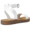 DREAM PAIRS Women’s One Band Ankle Strap Buckle Flat Sandals(White/Pu)