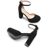 DREAM PAIRS Women’s Platform Chunky High Heels Closed Toe Block Ankle Strap Dress Bridal Party Wedding Shoes(Black-nubuck)