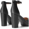 DREAM PAIRS Women’s Platform Chunky High Heels Closed Toe Block Ankle Strap Dress Bridal Party Wedding Shoes(Black-pu)