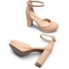 DREAM PAIRS Women’s Platform Chunky High Heels Closed Toe Block Ankle Strap Dress Bridal Party Wedding Shoes(Nude)