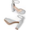 DREAM PAIRS Women’s Platform Chunky High Heels Closed Toe Block Ankle Strap Dress Bridal Party Wedding Shoes(Silver)