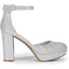 DREAM PAIRS Women’s Platform Chunky High Heels Closed Toe Block Ankle Strap Dress Bridal Party Wedding Shoes(Silver)