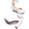DREAM PAIRS Women’s Platform Chunky High Heels Closed Toe Block Ankle Strap Dress Bridal Party Wedding Shoes(White)