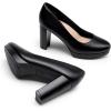 DREAM PAIRS Women’s Pumps Closed Round Toe Chunky High Heels Platform Work Comfortable Dress Shoes for Women(Black-pu)