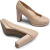 DREAM PAIRS Women’s Pumps Closed Round Toe Chunky High Heels Platform Work Comfortable Dress Shoes for Women(Nude-pu)