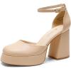 DREAM PAIRS Women’s Chunky Platform High Heels Closed Toe Block Ankle Strap Dress Wedding Party Pumps Shoes(Nude-pu)