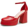 DREAM PAIRS Women’s Chunky Platform High Heels Closed Toe Block Ankle Strap Dress Wedding Party Pumps Shoes(Red-pu)
