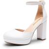 DREAM PAIRS Women’s Chunky Platform High Heels Closed Toe Block Ankle Strap Dress Wedding Party Pumps Shoes(White)