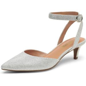 DREAM PAIRS Kitten Heels for Women Low Heel Dress Shoes Wedding Dress Closed Toe Pump Shoes Luna(Silver/Glitter)