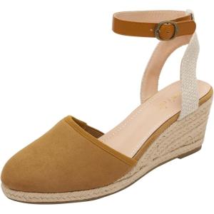 DREAM PAIRS Women’s Ankle Strap Closed Toe Espadrille Wedge Heels Sandals(Camel)