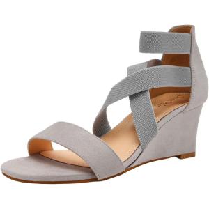 DREAM PAIRS Women’s Black Open Toe Strappy Dress Wedge Sandals Size 9.5 B(M) US Innis-2(Grey)