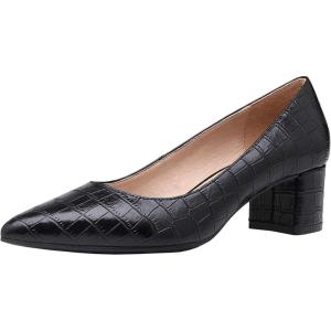 DREAM PAIRS Women’s Chunky Low Block Heels Closed Toe Dress Pumps Shoes(Black/Stone/Pu)