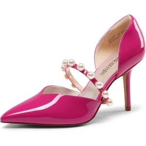 DREAM PAIRS Women’s Closed Toe High Heels Stiletto Pointed Toe Strappy Pearl Elegant D’Orsay Dress Wedding Party Pumps Shoes(Hot Pink)
