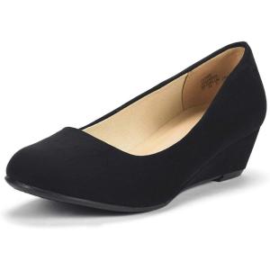 DREAM PAIRS Women’s Debbie Mid Wedge Heel Pump Shoes(Black/Suede)