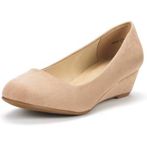 DREAM PAIRS Women’s Debbie Mid Wedge Heel Pump Shoes(Nude Suede)