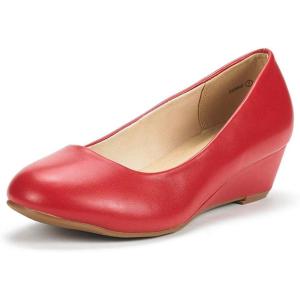 DREAM PAIRS Women’s Debbie Mid Wedge Heel Pump Shoes(Red/Pu)