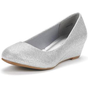 DREAM PAIRS Women’s Debbie Mid Wedge Heel Pump Shoes(Silver/Glitter)