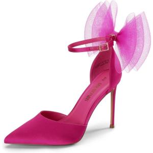 DREAM PAIRS Women’s High Heels Strappy Closed Toe Stiletto Pointed Toe Mesh Bows Ankle Strap D’Orsay Sexy Dress Wedding Party Pumps Shoes(Hot Pink)