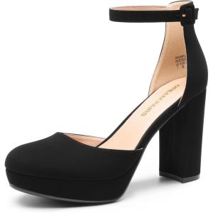 DREAM PAIRS Women’s Platform Chunky High Heels Closed Toe Block Ankle Strap Dress Bridal Party Wedding Shoes(Black-nubuck)
