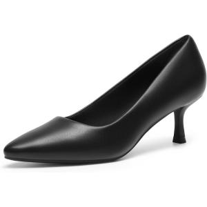 DREAM PAIRS Women’s Pumps Closed Toe Pointed Toe Kitten Heels for Women Party Dance Wedding Dress Shoes for Women(Black-pu)