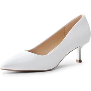 DREAM PAIRS Women’s Pumps Closed Toe Pointed Toe Kitten Heels for Women Party Dance Wedding Dress Shoes for Women(White)