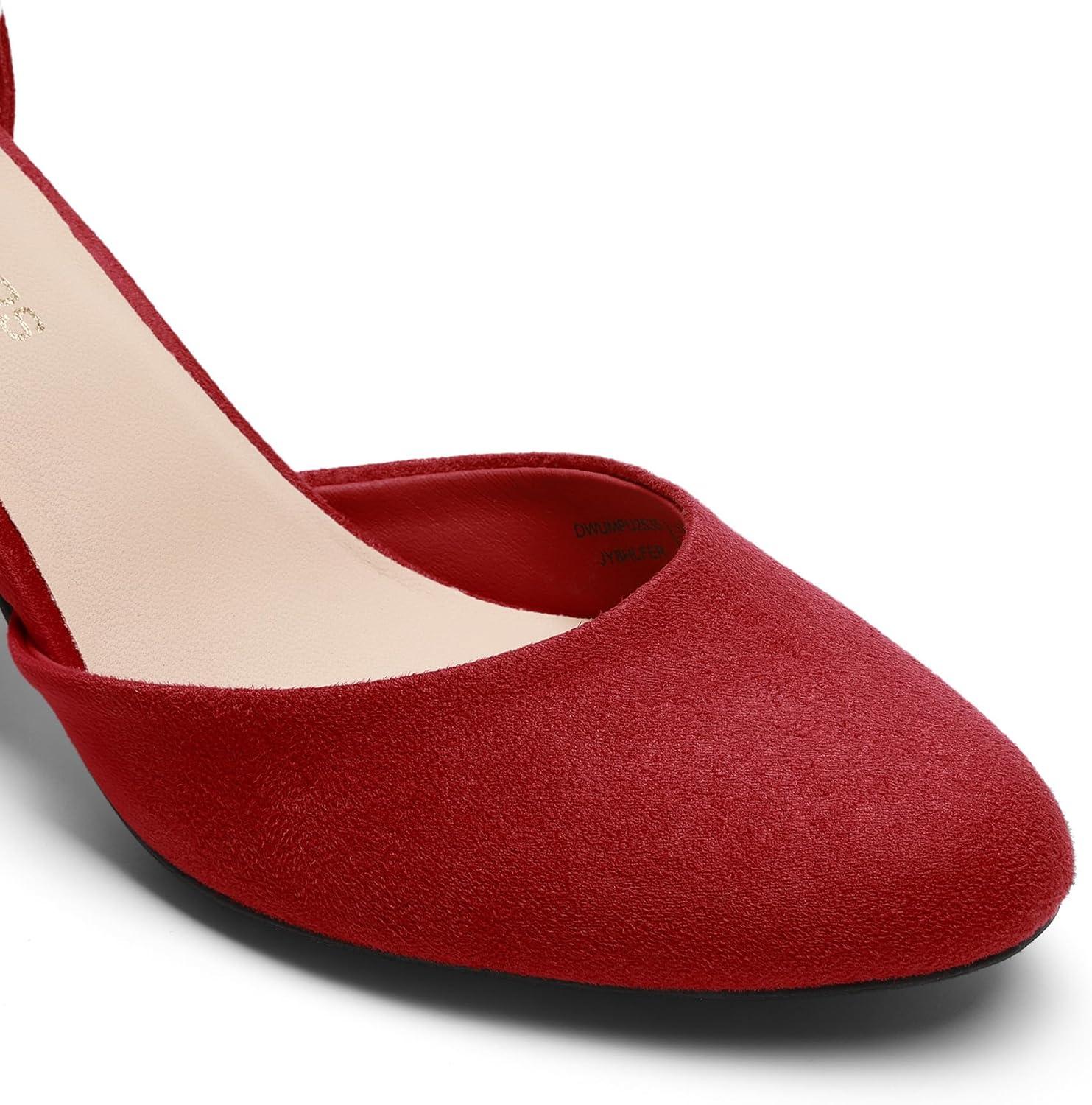 imageDREAM PAIRS Womens Closed Toe Chunky Heels Ankle Strap Low Block Heels Round Toe Dress Bridal Wedding Pumps ShoesRed