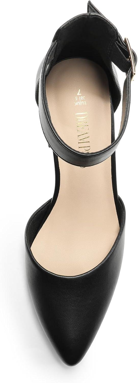 imageDREAM PAIRS Womens Coco High Heels Chunky Block Pumps Pointed Closed Toe Ankle Strap Dress ShoesBlackpu