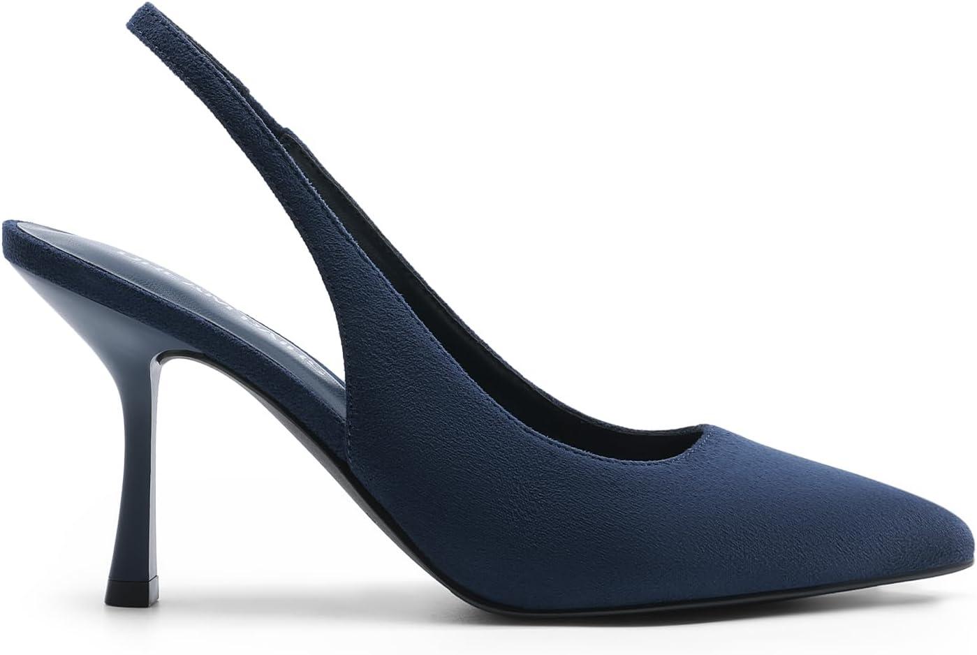 imageDREAM PAIRS Womens Heels Slingback Stiletto Pumps Shoes Pointed Closed Toe Kitten Heels Dress Bridal Elegant Wedding Sexy PartyNavysuede