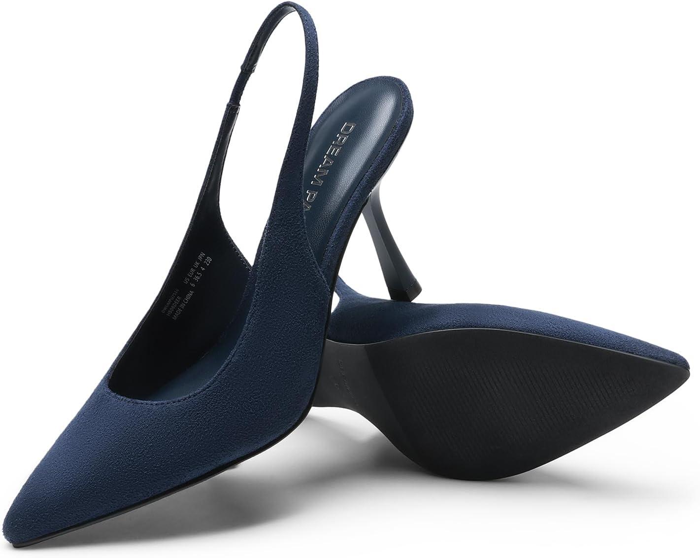 imageDREAM PAIRS Womens Heels Slingback Stiletto Pumps Shoes Pointed Closed Toe Kitten Heels Dress Bridal Elegant Wedding Sexy PartyNavysuede