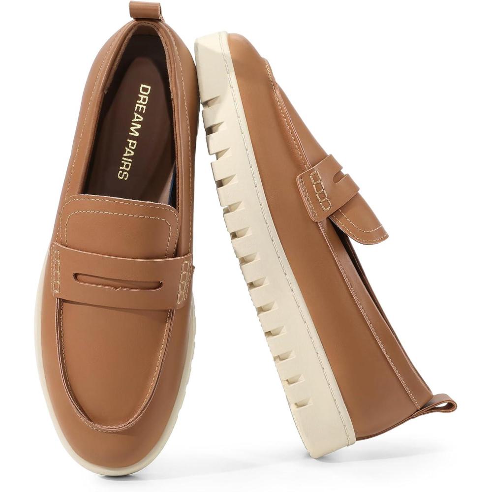 imageDREAM PAIRS Loafers for Women Casual Comfortable Slip On Business Work Loafer Shoes with Arch SupportBrownpu