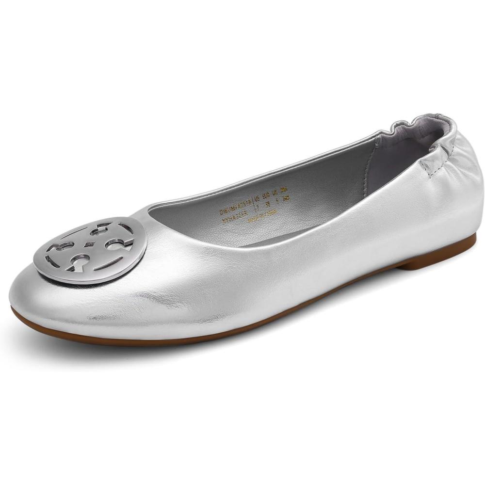 imageDREAM PAIRS Womens Ballet Flats Shoes Round Toe Slip On Comfortable Dressy ShoesSilver