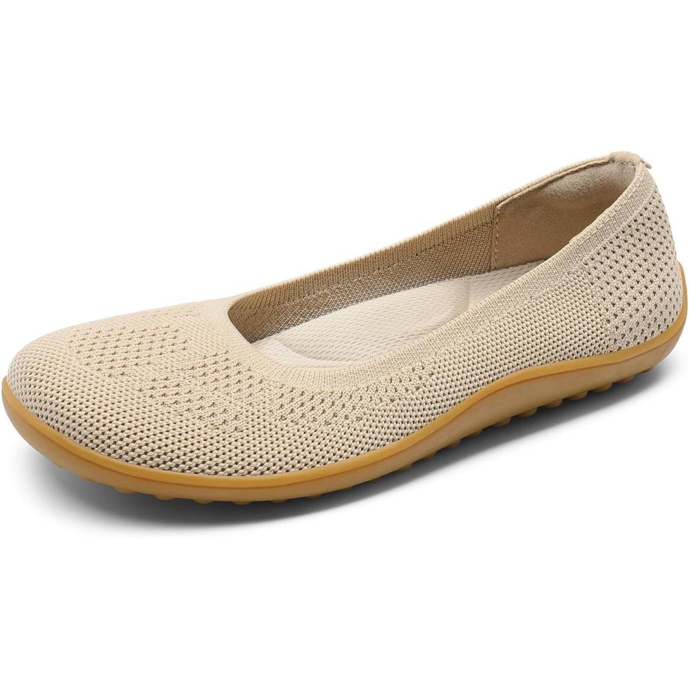 imageDREAM PAIRS Womens Ballet Flats Wide Toe Box Knit Flats for Women with Arch Support Comfortable Slip On Dressy Travel Work Business Office Shoes for WomenNude
