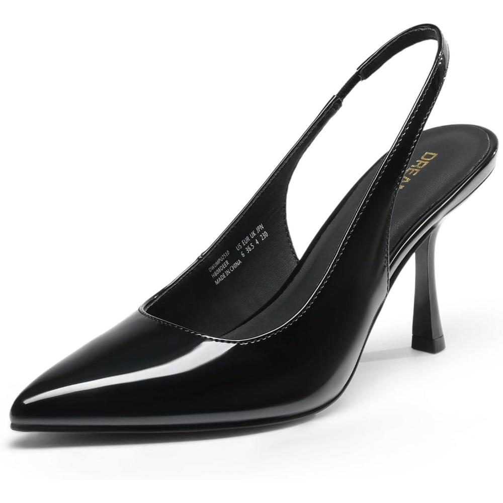 imageDREAM PAIRS Womens Heels Slingback Stiletto Pumps Shoes Pointed Closed Toe Kitten Heels Dress Bridal Elegant Wedding Sexy PartyBlackpat