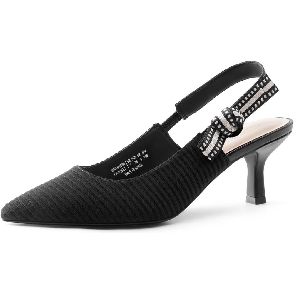 imageDREAM PAIRS Womens Kitten Heels Slingback Closed Toe Low Pumps Dress Bridal Elegant Wedding Casual ShoesBlack