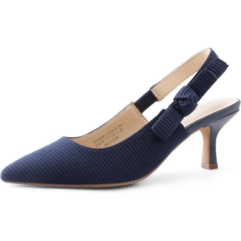 imageDREAM PAIRS Womens Kitten Heels Slingback Closed Toe Low Pumps Dress Bridal Elegant Wedding Casual ShoesNavy