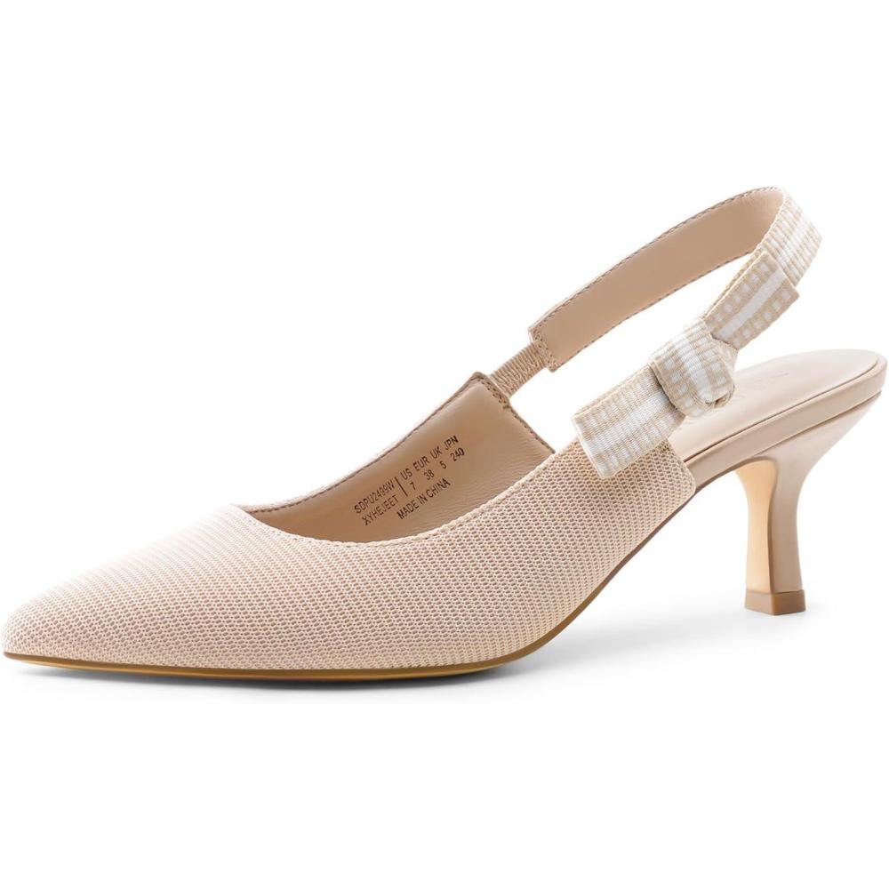 imageDREAM PAIRS Womens Kitten Heels Slingback Closed Toe Low Pumps Dress Bridal Elegant Wedding Casual ShoesNude