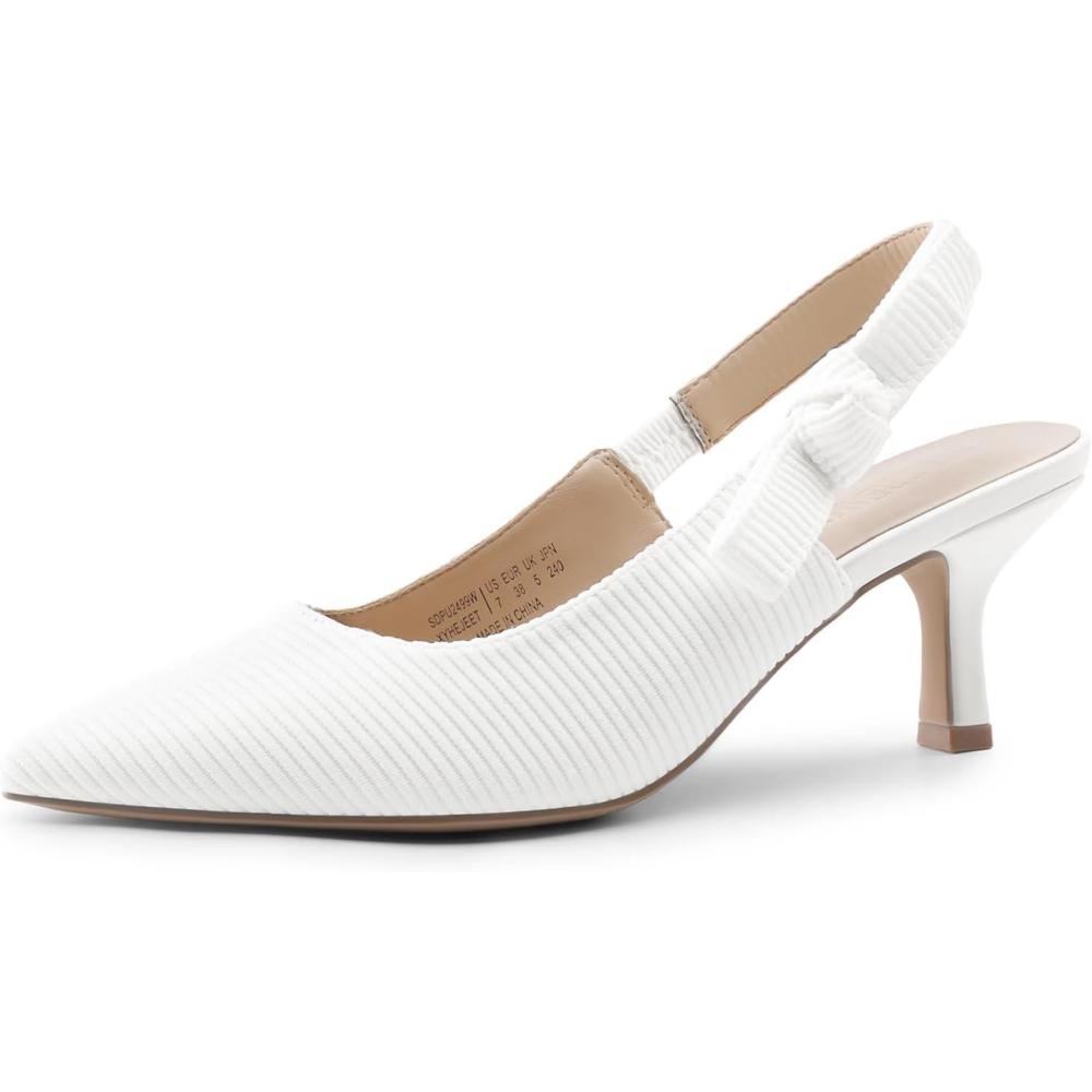 imageDREAM PAIRS Womens Kitten Heels Slingback Closed Toe Low Pumps Dress Bridal Elegant Wedding Casual ShoesWhite