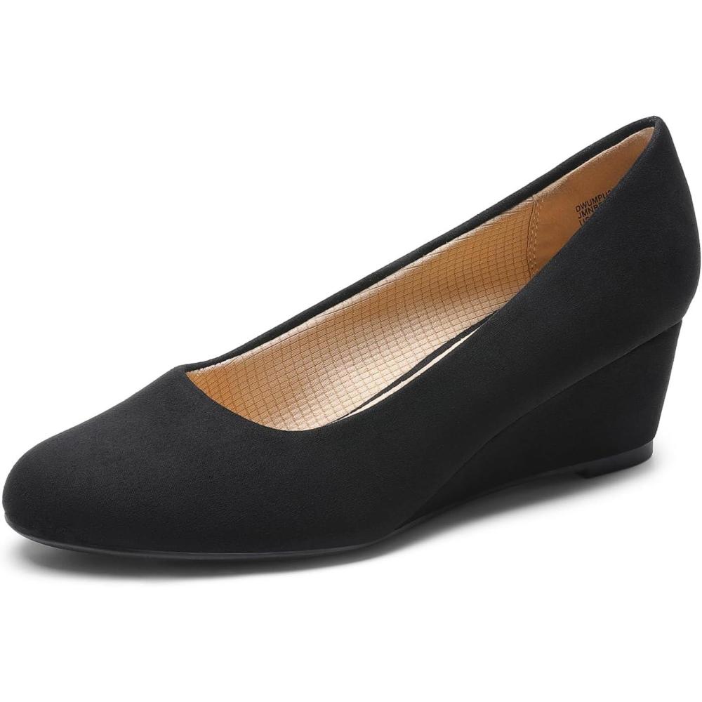 imageDREAM PAIRS Womens Low Wedges Heels Closed Round Toe Pumps Comfortable Slip On Dress Work Wedding ShoesBlacksuede