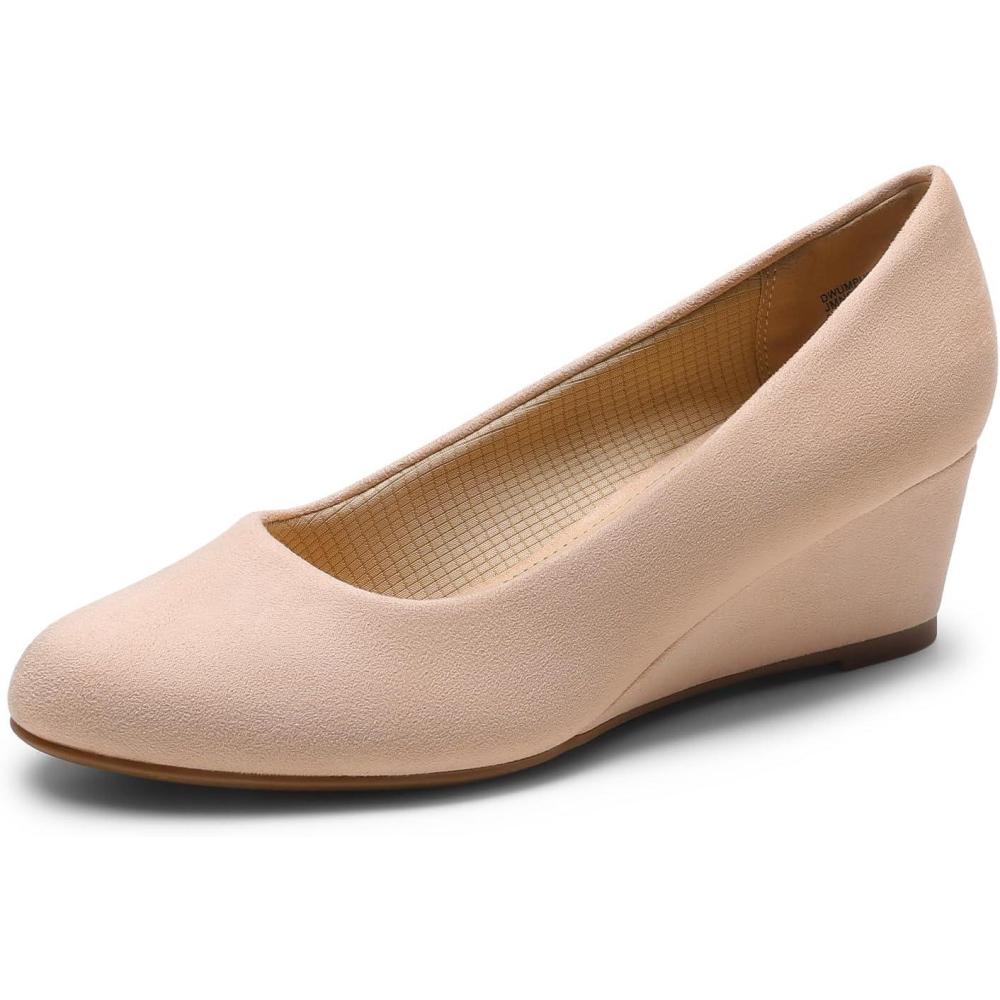 imageDREAM PAIRS Womens Low Wedges Heels Closed Round Toe Pumps Comfortable Slip On Dress Work Wedding ShoesNude