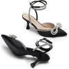 DREAM PAIRS Kitten Heels Rhinestone Bow Ankle Strap Stiletto Pointed Closed Toe Heels for Women Pumps Wedding Bridal Party Dress Shoes(Black)