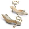 DREAM PAIRS Kitten Heels Rhinestone Bow Ankle Strap Stiletto Pointed Closed Toe Heels for Women Pumps Wedding Bridal Party Dress Shoes(Gold)