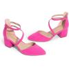 DREAM PAIRS Women’s Closed Pointed Toe Low Chunky Heels Pumps Ankle Strap Wedding Business Dressy Shoes(Hot Pink-suede)