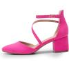 DREAM PAIRS Women’s Closed Pointed Toe Low Chunky Heels Pumps Ankle Strap Wedding Business Dressy Shoes(Hot Pink-suede)