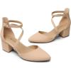 DREAM PAIRS Women’s Closed Pointed Toe Low Chunky Heels Pumps Ankle Strap Wedding Business Dressy Shoes(Nude-nubuck)
