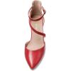 DREAM PAIRS Women’s Closed Pointed Toe Low Chunky Heels Pumps Ankle Strap Wedding Business Dressy Shoes(Red-pu)