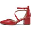 DREAM PAIRS Women’s Closed Pointed Toe Low Chunky Heels Pumps Ankle Strap Wedding Business Dressy Shoes(Red-pu)